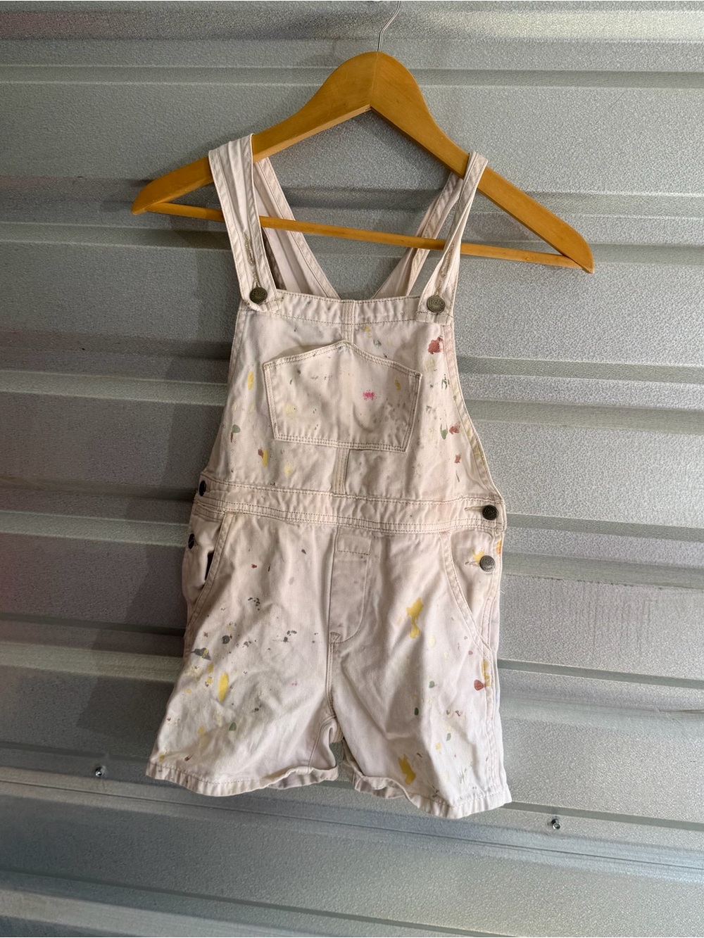 Polo Ralph Lauren white paint splatter short overalls unisex kids